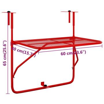 Red Balcony Table 60x40 cm - Space-Saving Steel Design