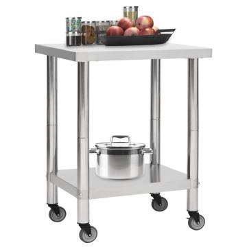 Kitchen Work Table with Wheels - Stainless Steel 80x45x85 cm