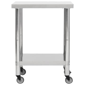 Kitchen Work Table with Wheels - Stainless Steel 80x45x85 cm