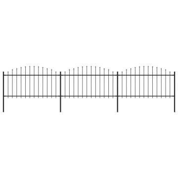 Garden Fence with Spear Top Steel - 5.1m Black | HipoMarket