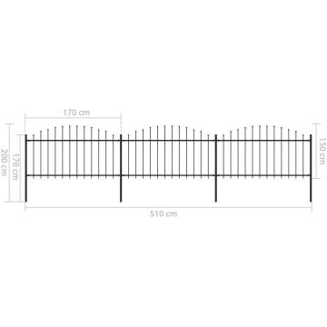 Garden Fence with Spear Top Steel - 5.1m Black | HipoMarket