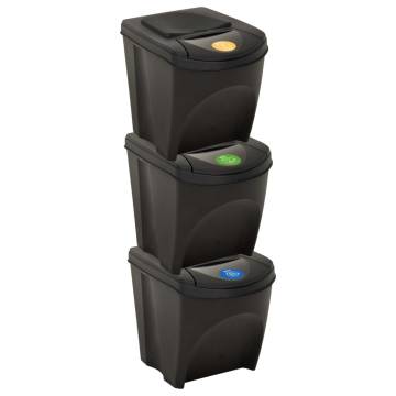 Stackable Dustbins 3 pcs Anthracite 75 L - Hipomarket UK