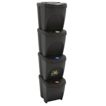 Stackable Garbage Bin Boxes - 4pcs Grey, 100L Polypropylene