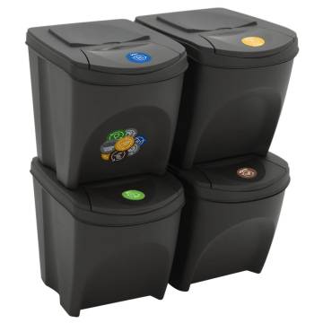 Stackable Garbage Bin Boxes - 4pcs Grey, 100L Polypropylene