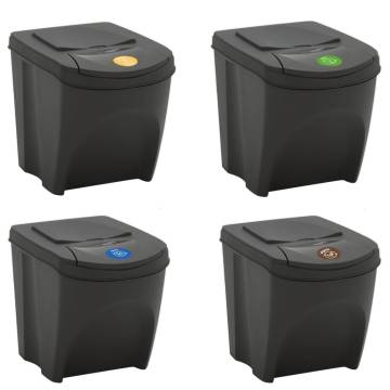 Stackable Garbage Bin Boxes - 4pcs Grey, 100L Polypropylene