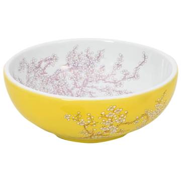 Chic White & Yellow Round Countertop Basin - 41 cm Ceramic