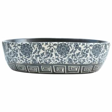 Stylish Black & Blue Oval Ceramic Countertop Basin - 47x33 cm