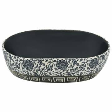 Stylish Black & Blue Oval Ceramic Countertop Basin - 47x33 cm