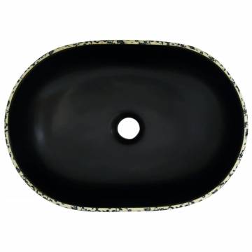 Stylish Black & Blue Oval Ceramic Countertop Basin - 47x33 cm