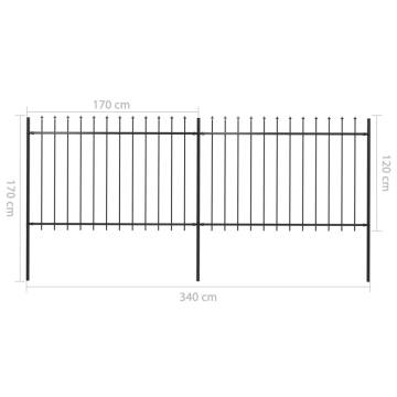 Elegant Garden Fence with Spear Top Steel - 3.4x1.2m Black