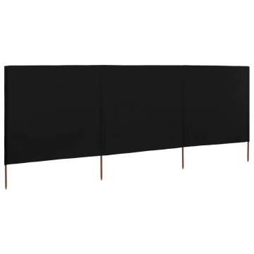 3-Panel Wind Screen Fabric 400x120 cm - Durable Black Shelter