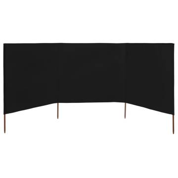 3-Panel Wind Screen Fabric 400x120 cm - Durable Black Shelter