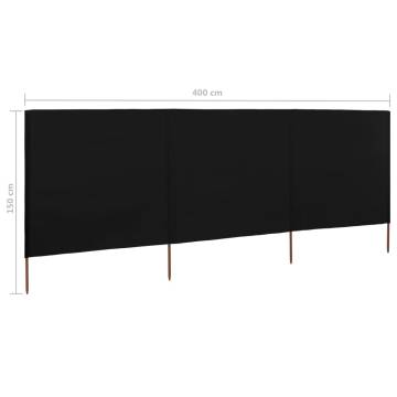 3-Panel Wind Screen Fabric 400x120 cm - Durable Black Shelter