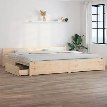 Super King Size Bed Frame with Drawers - Modern Pine Design