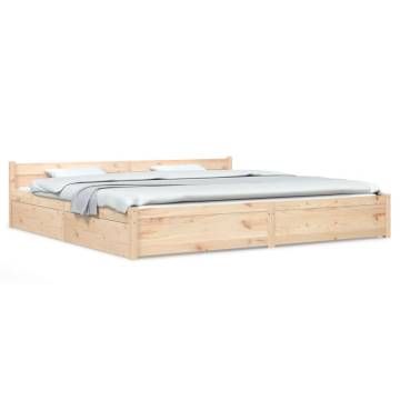 Super King Size Bed Frame with Drawers - Modern Pine Design