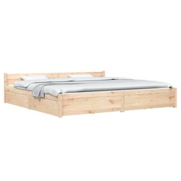 Super King Size Bed Frame with Drawers - Modern Pine Design