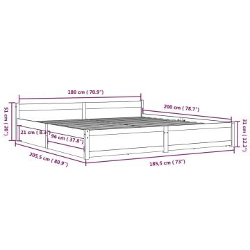 Super King Size Bed Frame with Drawers - Modern Pine Design