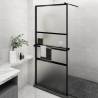 Stylish Walk-in Shower Wall with Shelf - 90x195 cm Black