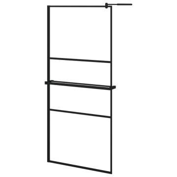 Stylish Walk-in Shower Wall with Shelf - 90x195 cm Black