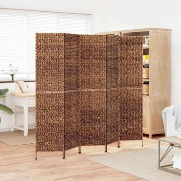 5-Panel Brown Room Divider - Water Hyacinth | HipoMarket