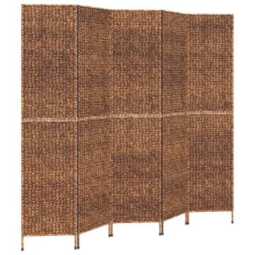 5-Panel Brown Room Divider - Water Hyacinth | HipoMarket