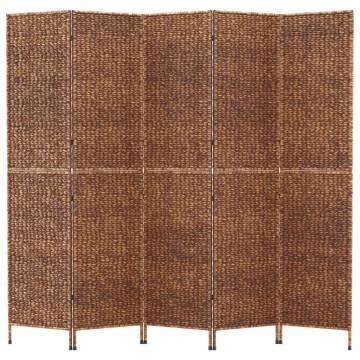 5-Panel Brown Room Divider - Water Hyacinth | HipoMarket