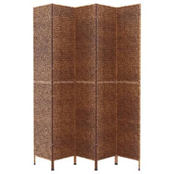 5-Panel Brown Room Divider - Water Hyacinth | HipoMarket