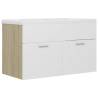 Stylish Sink Cabinet with Built-in Basin in White & Sonoma Oak