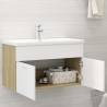 Stylish Sink Cabinet with Built-in Basin in White & Sonoma Oak