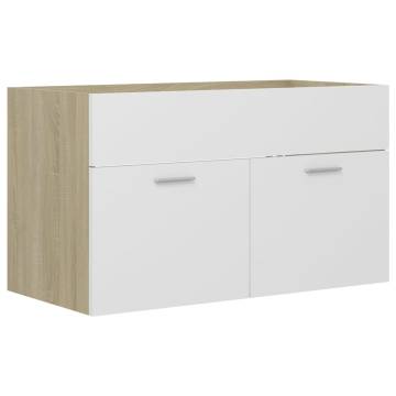 Stylish Sink Cabinet with Built-in Basin in White & Sonoma Oak