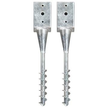 Ground Spikes 2 Pcs Silver - Durable Galvanised Steel 9x9x56 cm