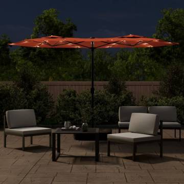 Double-Head Parasol with LEDs Terracotta - 316x240 cm