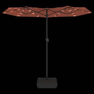 Double-Head Parasol with LEDs Terracotta - 316x240 cm