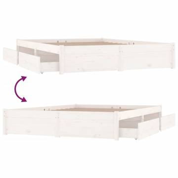 Stunning White Bed Frame with Drawers - 200x200 cm