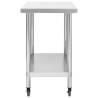 Stainless Steel Kitchen Work Table with Wheels - 100x30x85 cm