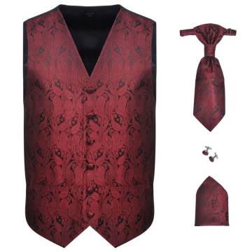 Men's Paisley Wedding Waistcoat Set - Size 54 Burgundy