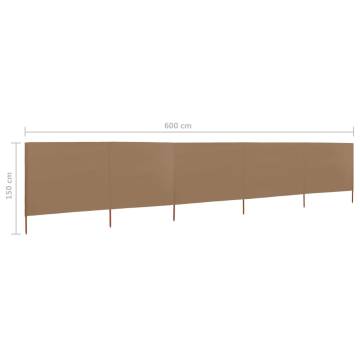 5-Panel Wind Screen Fabric 600x120 cm in Taupe - Durable Shelter