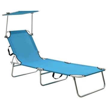 Folding Sun Lounger with Canopy - Turquoise & Blue | HipoMarket