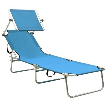 Folding Sun Lounger with Canopy - Turquoise & Blue | HipoMarket