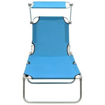 Folding Sun Lounger with Canopy - Turquoise & Blue | HipoMarket