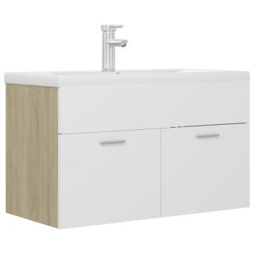 Sink Cabinet with Built-in Basin - White & Sonoma Oak