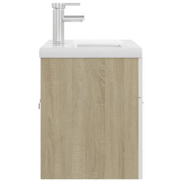 Sink Cabinet with Built-in Basin - White & Sonoma Oak