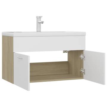 Sink Cabinet with Built-in Basin - White & Sonoma Oak