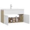 Sink Cabinet with Built-in Basin - White & Sonoma Oak