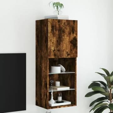 Stylish TV Cabinet with LED Lights in Smoked Oak - 40.5x30x102 cm