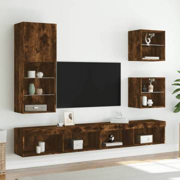 Stylish TV Cabinet with LED Lights in Smoked Oak - 40.5x30x102 cm