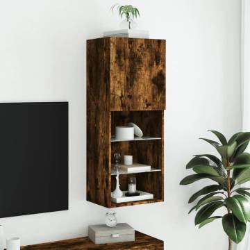 Stylish TV Cabinet with LED Lights in Smoked Oak - 40.5x30x102 cm