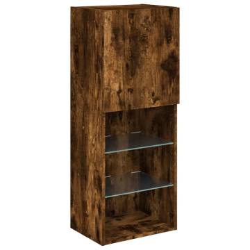 Stylish TV Cabinet with LED Lights in Smoked Oak - 40.5x30x102 cm