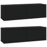 4 Piece Black Engineered Wood TV Cabinet Set | hipomarket.co.uk