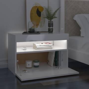 Bedside Cabinet & LED Lights - High Gloss White | HipoMarket